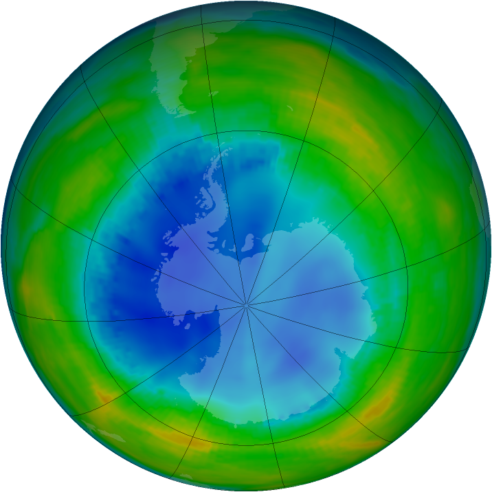Antarctic ozone map for 03 August 1992